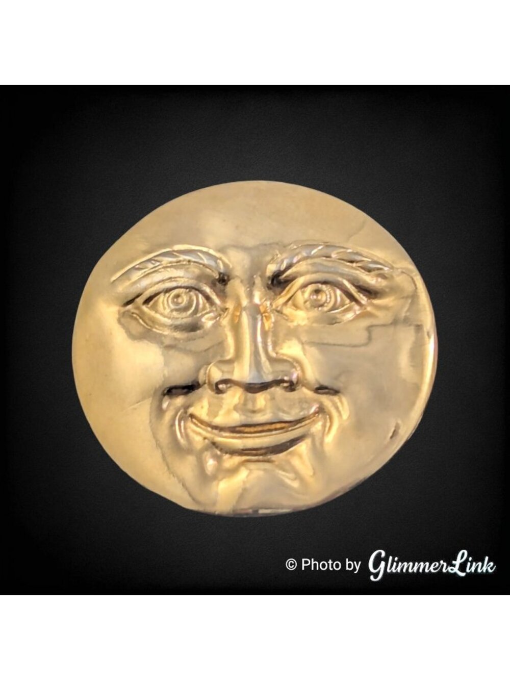 Vintage Gold Tone Man in the Moon Face Brooch Celestial Statement Pin
